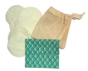PACK DE 7 Lingettes démaquillantes, filet de lavage et pochette de rangement en coton biologique